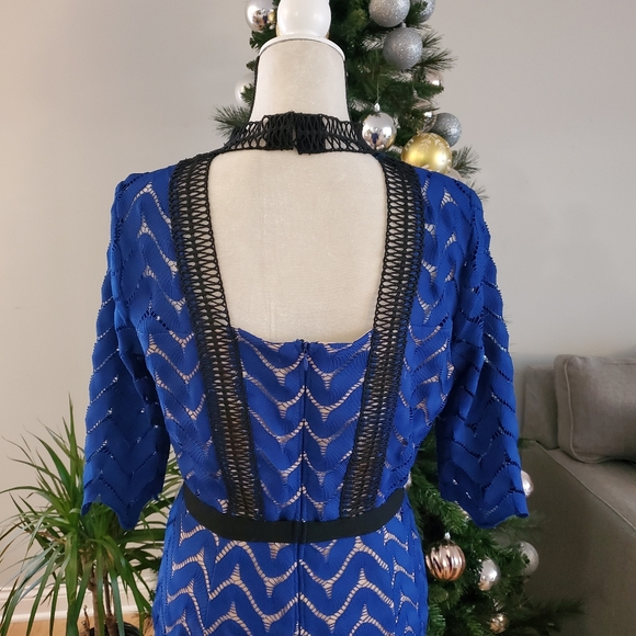 Jax Black Label blue lace midi open back high neck - Picture 3 of 8